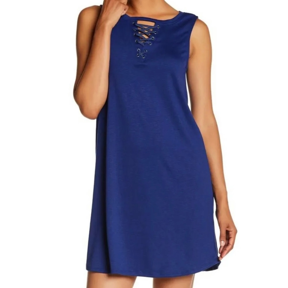 Democracy Dress Relax Medium M Blue Sleeveless Lace Up Stretchy